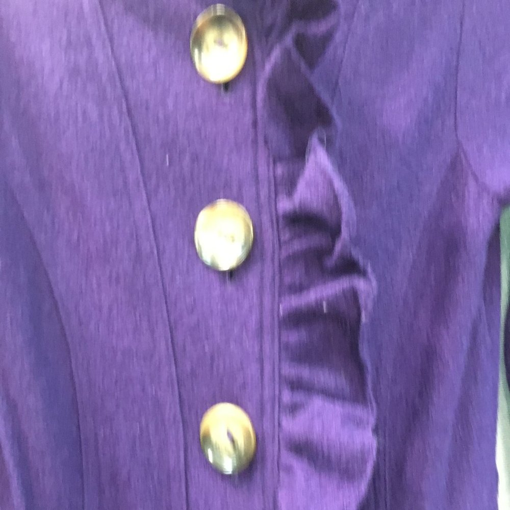 LUII Wool Purple Ruffle Front Jacket Coat Sweater - Picture 10 of 16